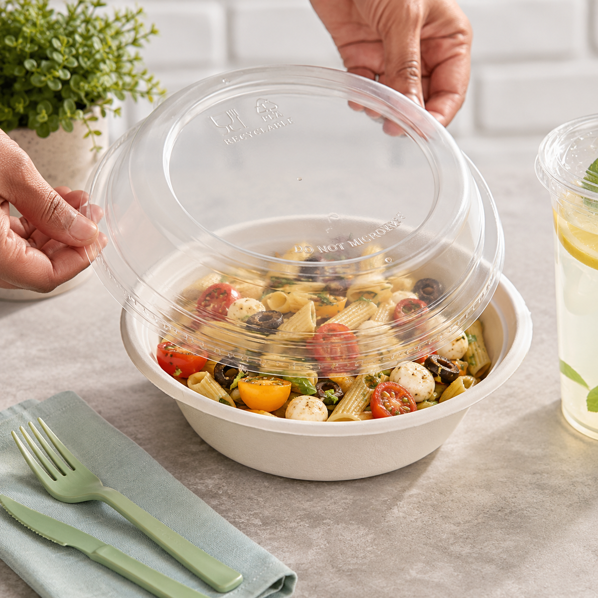 Round vented dome takeout lid for bowls and food containers in Long Island and NYC restaurants