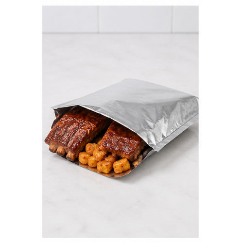 1/2 BBQ foil bag filled with hot food - 500/Bags