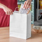10" x 5" x 13" White Paper Paper Bag with Handles - 250/Cs image 1 for NYC and Long Island restaurant supplies