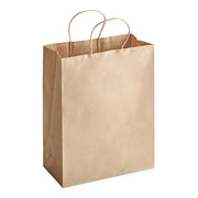 10" x 5" x 13" Natural Kraft Paper Paper Bag with Handles (Medium) - 250/Case