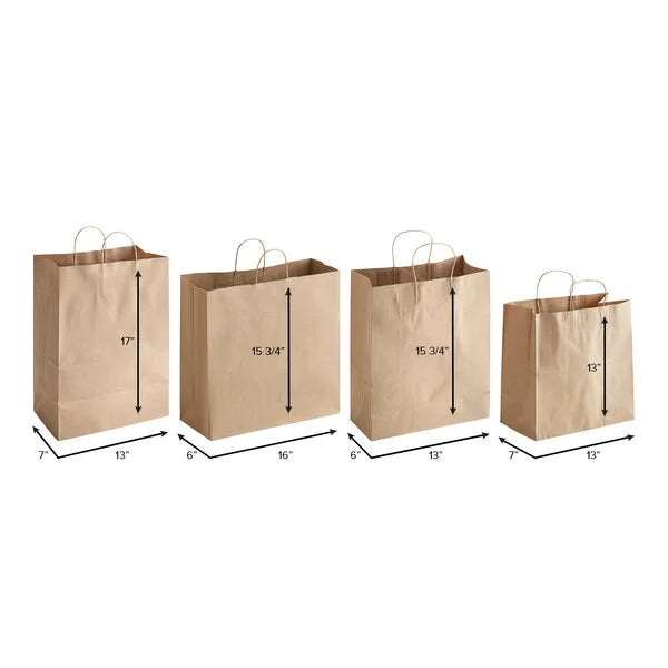 13" x 7" x 17" Natural Kraft Paper Bag with Handles - 250/Cs