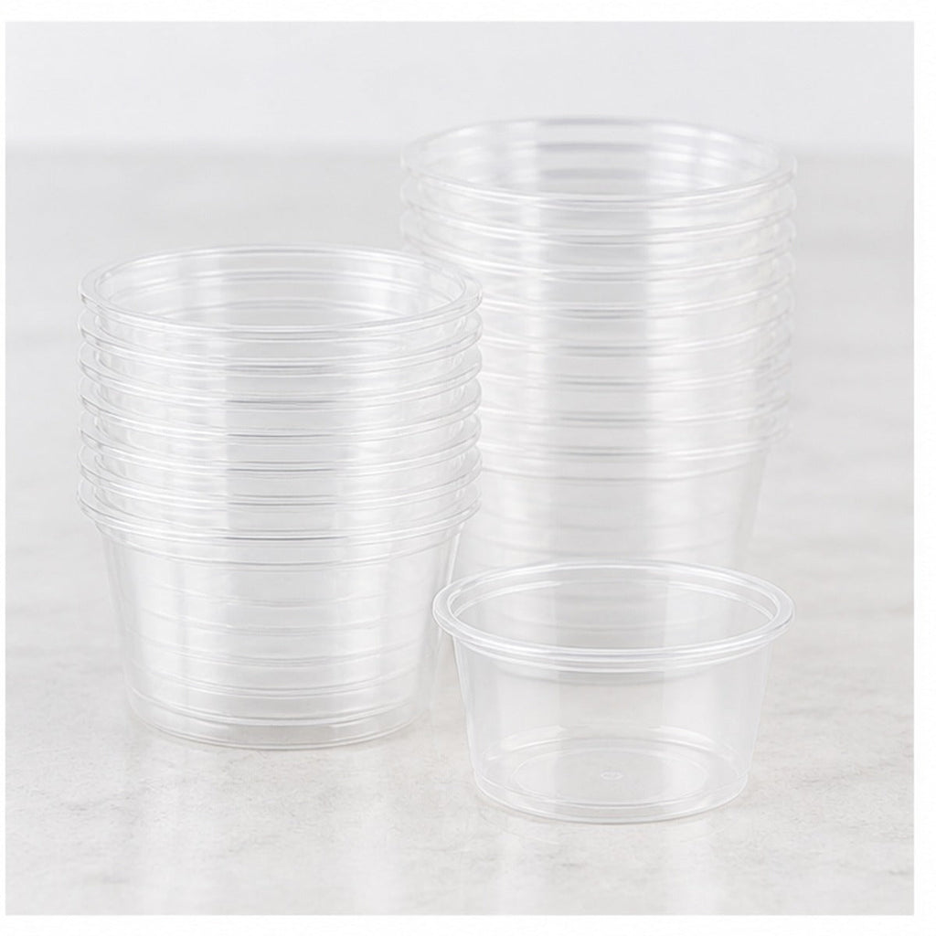 Stack of 1.5 oz clear plastic portion cups - 2,500/Case