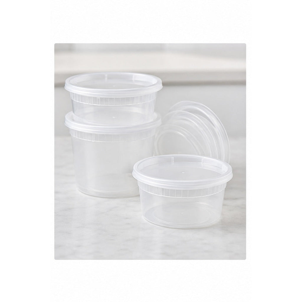 16 oz translucent deli soup containers and lids stacked