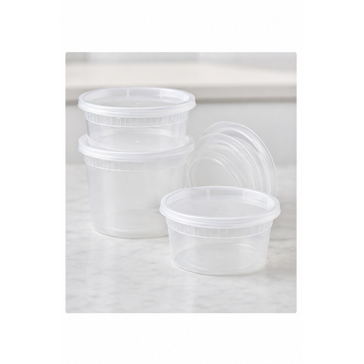 16 oz translucent deli soup containers and lids stacked