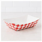 1 lb red checkered paper food tray - 1,000/Case