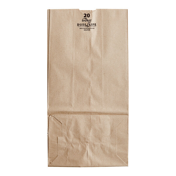 Duro 20 lb Natural Kraft Paper Bag Tall Heavy Duty - 500/Pack