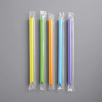 9" Neon Extra Wide Pointed Wrapped Boba Straw - 100/Case