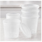 24 oz translucent deli soup containers and lids stacked