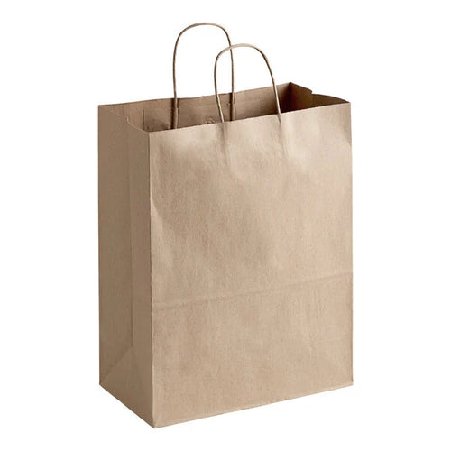12" x 7" x 14" Natural Kraft Shopping Bag with Handles - 250/Bundle product image for NYC and Long Island restaurant supplies
