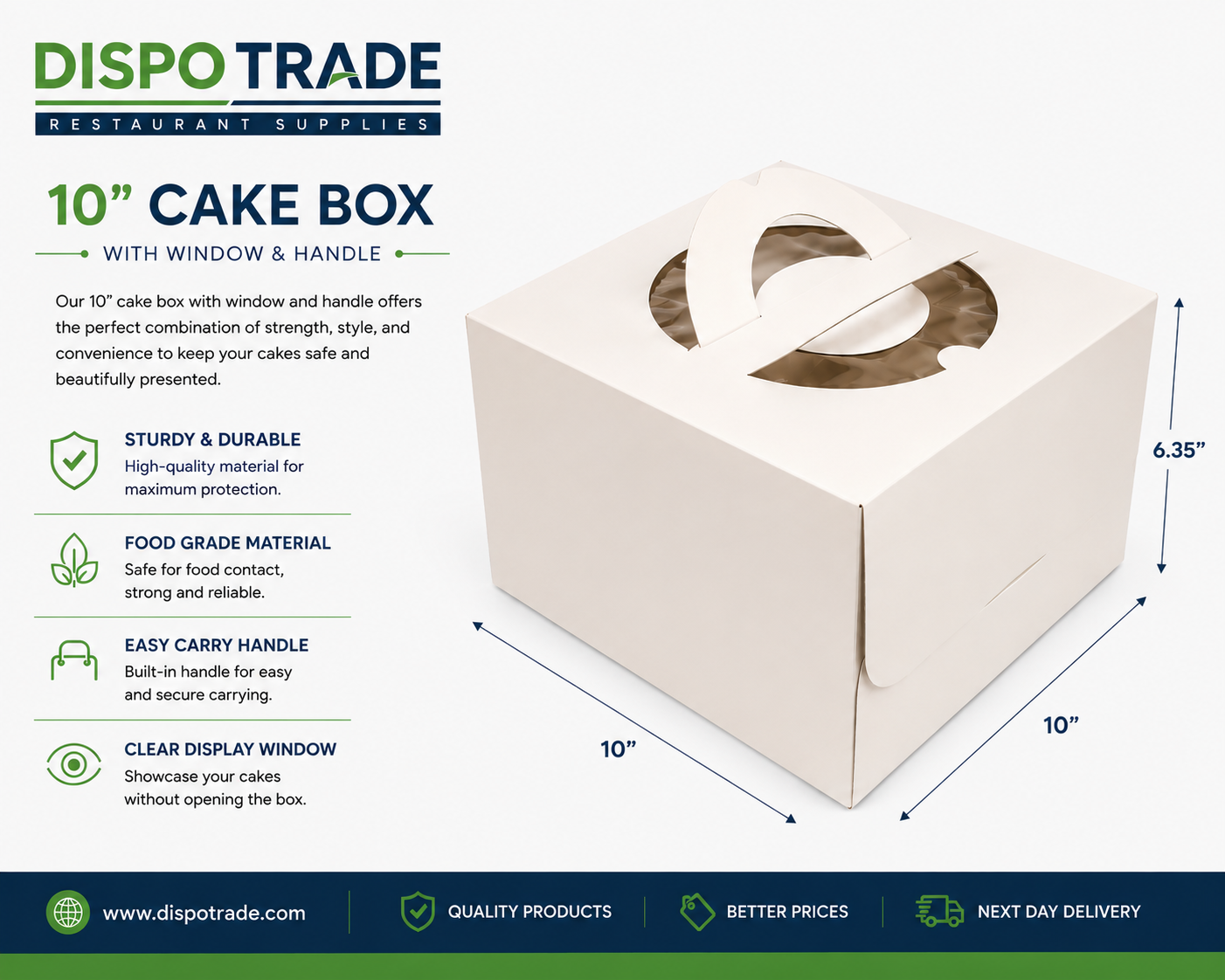 Cake Boxes 10" x 10" x 6" inch - With Handles - 100/Units product image for NYC and Long Island restaurant supplies