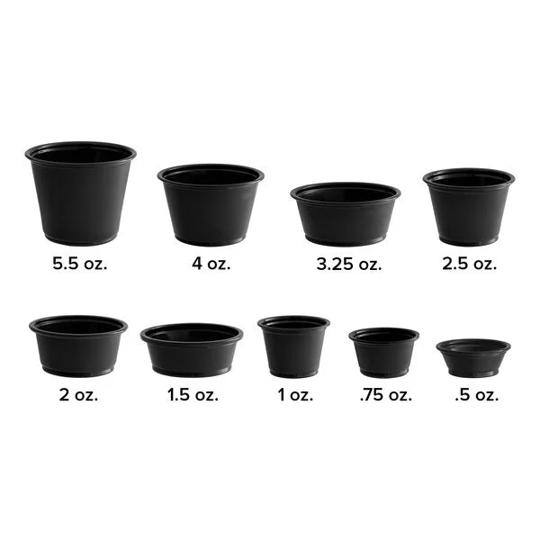 1.5 oz. Black Plastic Souffle Cup / Portion Cup - 2,500/Case