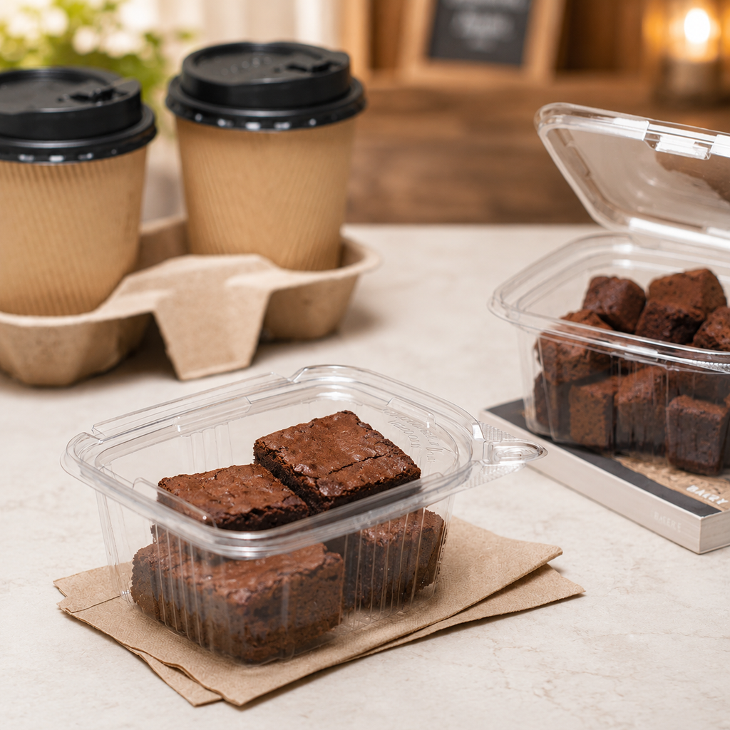 16oz PET Plastic Tamper Evident Hinged Deli Containers with Lid - 200/Case
