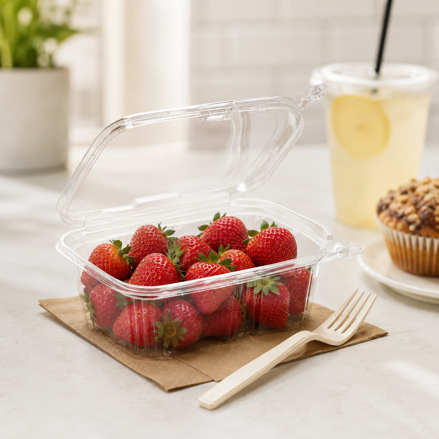 24oz PET Plastic Tamper Evident Hinged Deli Containers with Lid - 200/Case