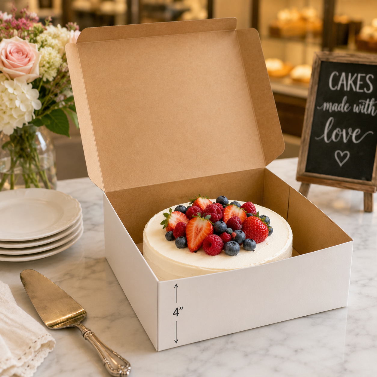 10" x 10" x 4" White Cake / Bakery Box - 100/Case