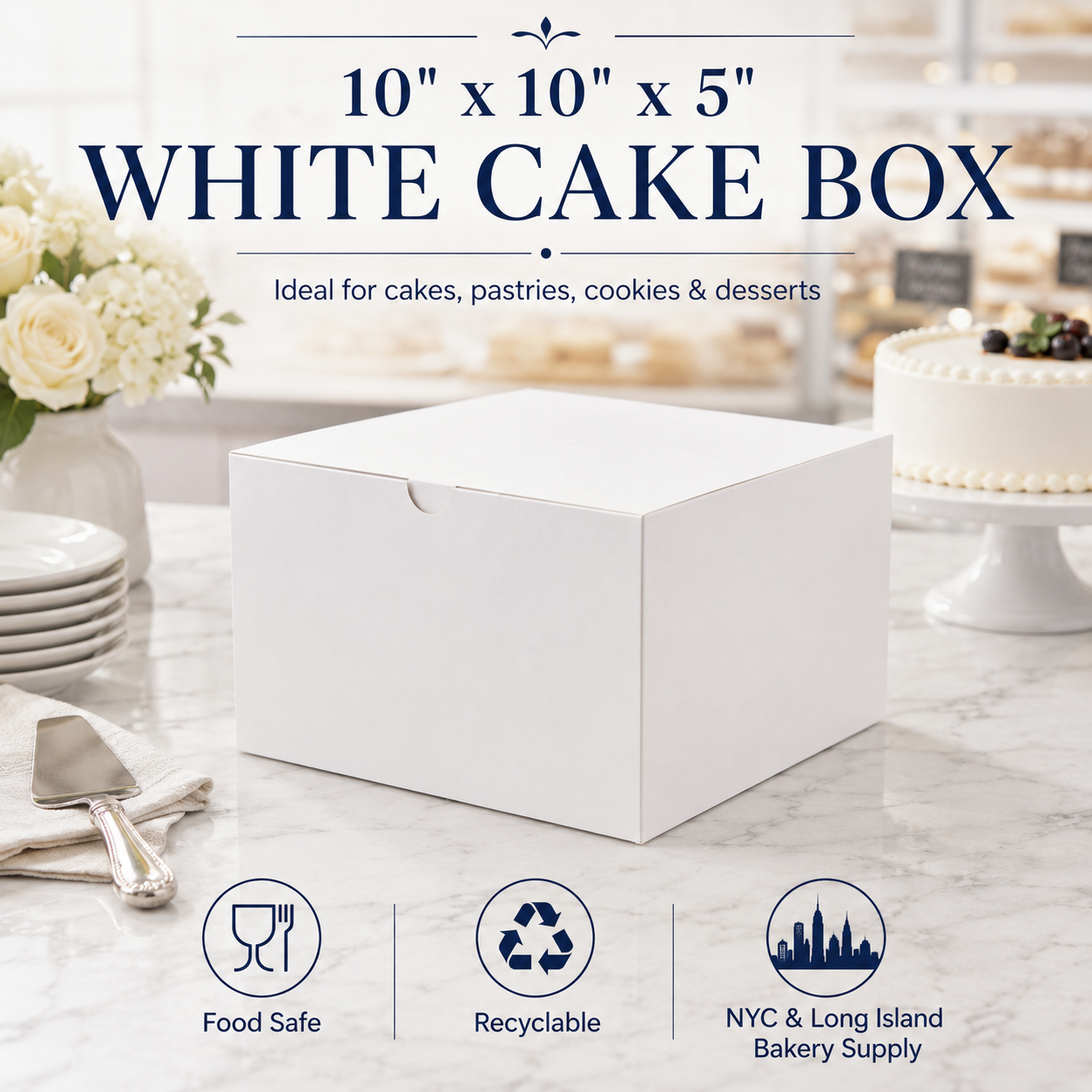 10" x 10" x 5" White Cake / Bakery Box - 100/Case