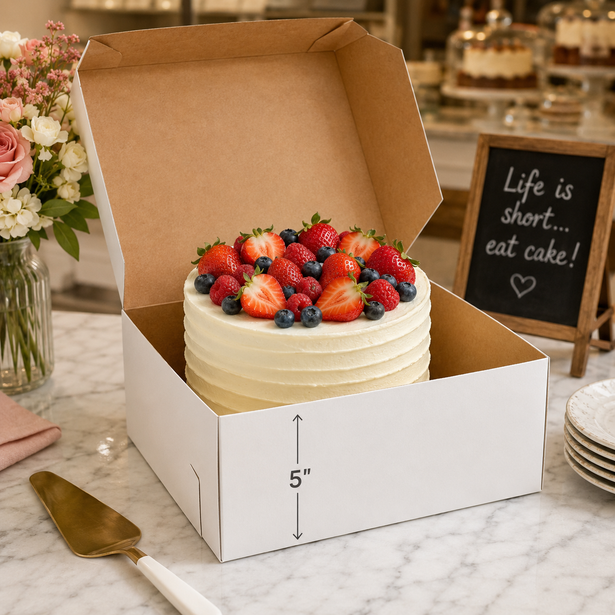 10" x 10" x 5" White Cake / Bakery Box - 100/Case