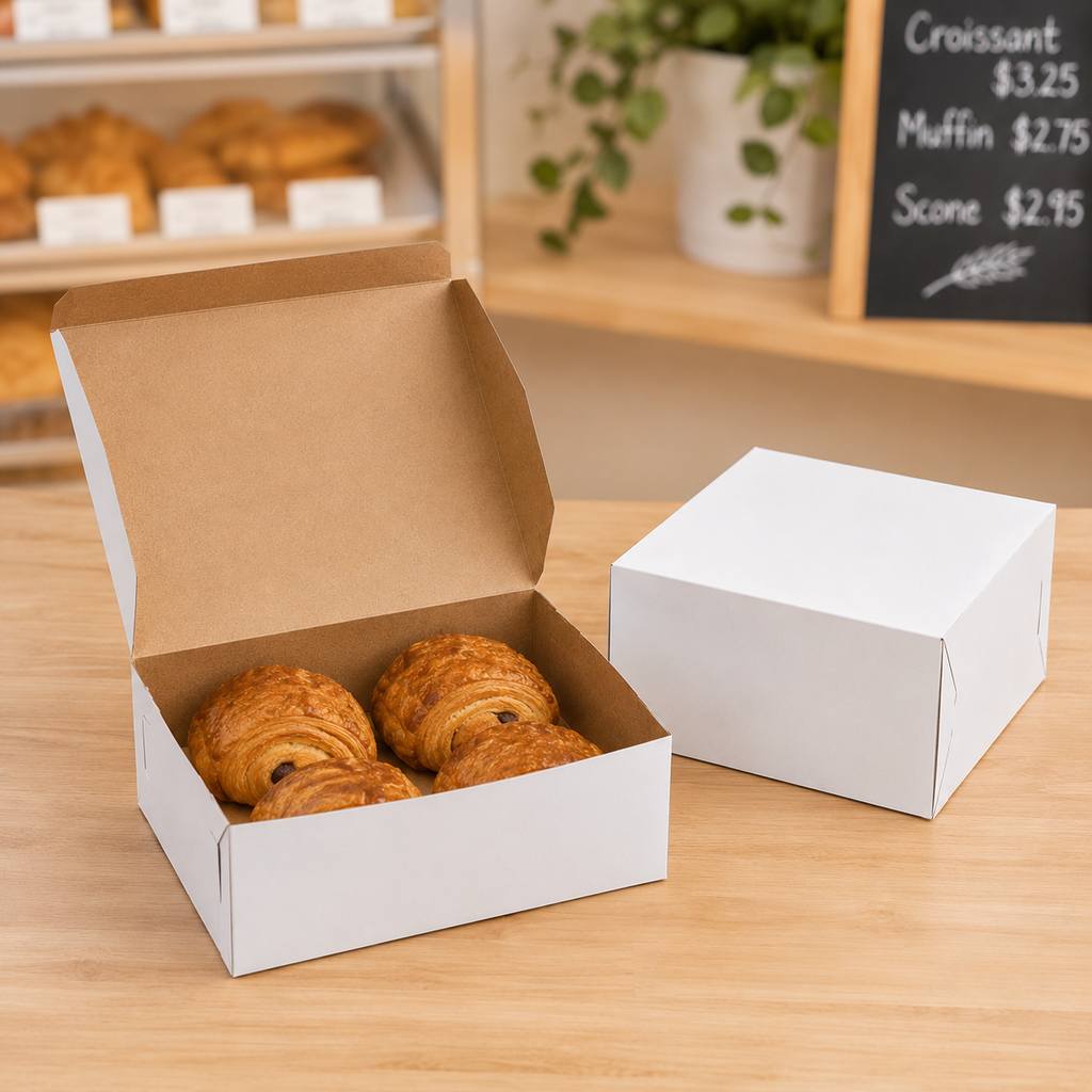 8" x 8" x 5" White Customizable Cake and Bakery Box - 100/Case product photo 3 for bakery takeout packaging