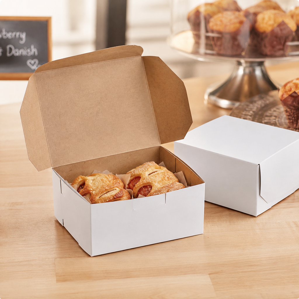 Customizable 6 x 6 x 4 bakery box for cakes and pastries