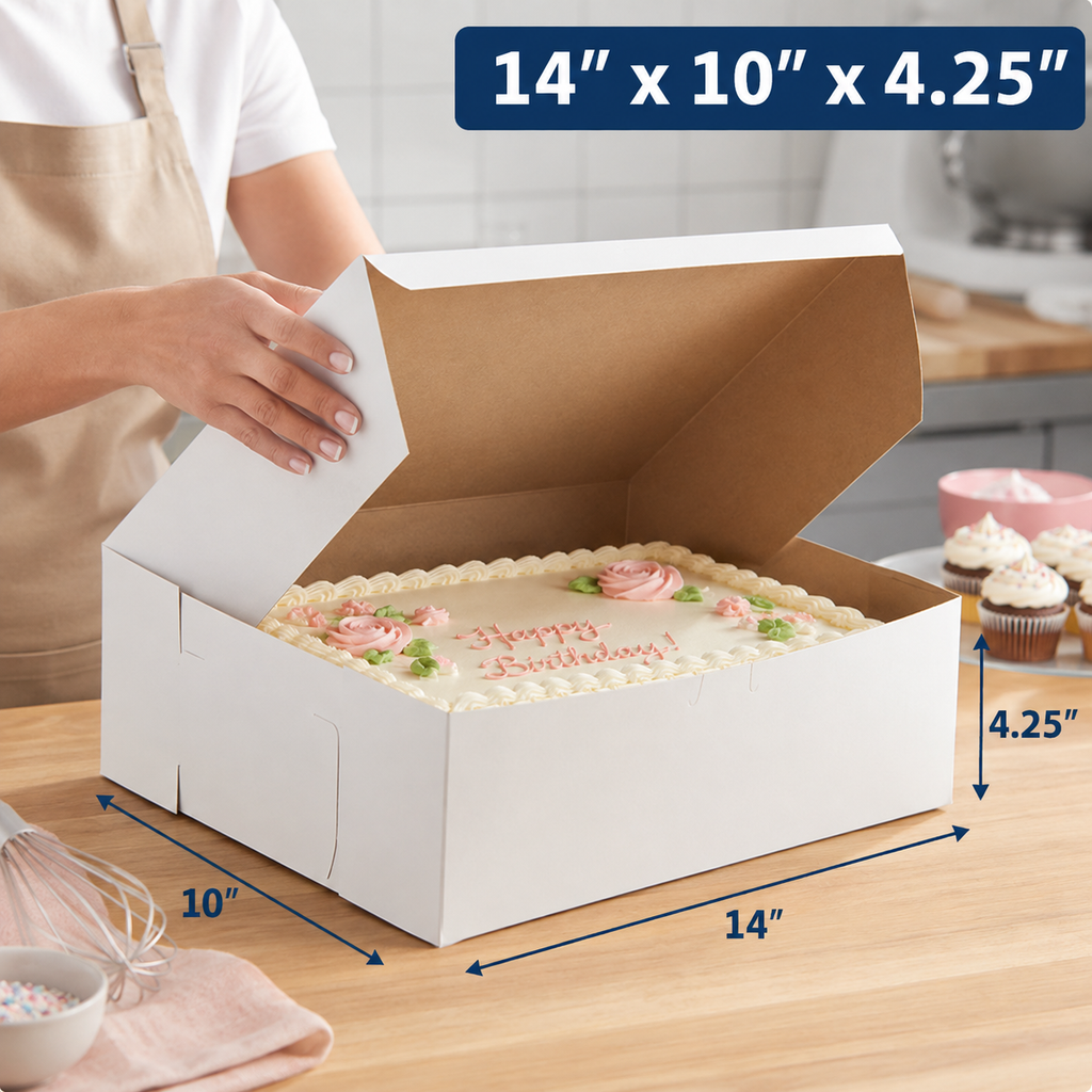 14" x 10" x 4.25" White Customizable Cake / Bakery Box - 100/Case