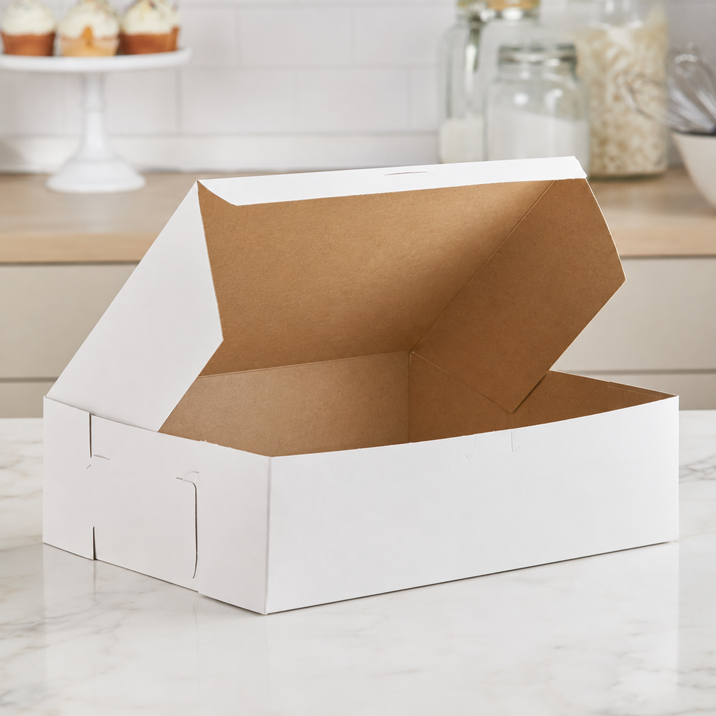 14" x 10" x 4.25" White Customizable Cake / Bakery Box - 100/Case