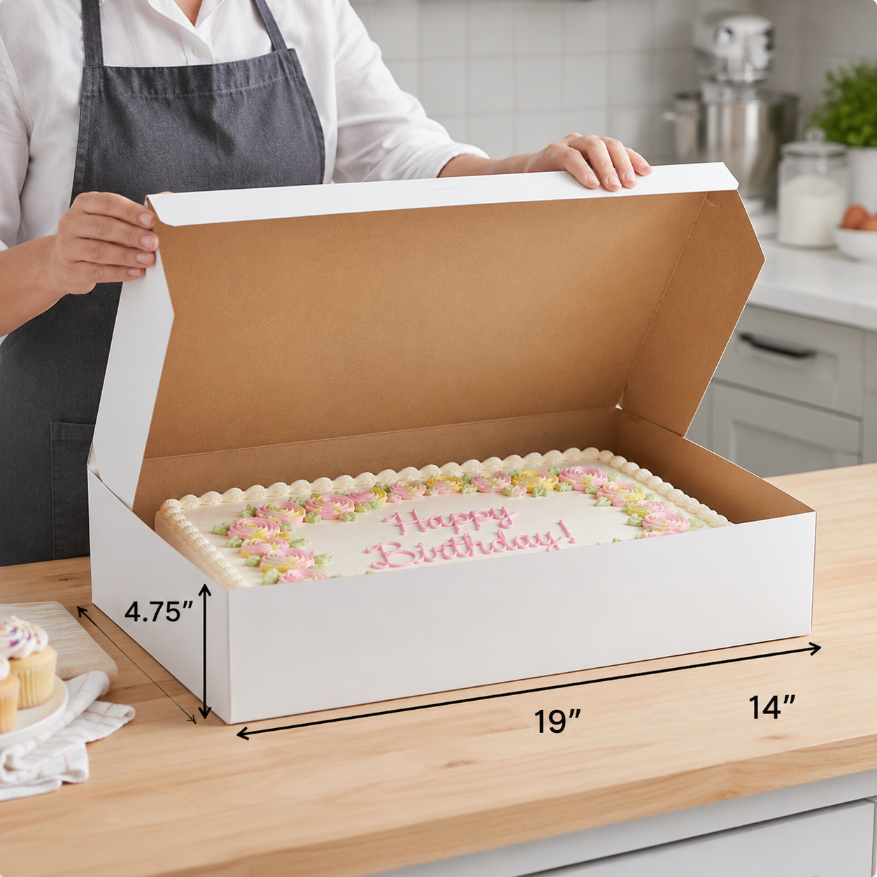 19" x 14" x 4.75" White Half Sheet Cake / Bakery Box - 50/Case