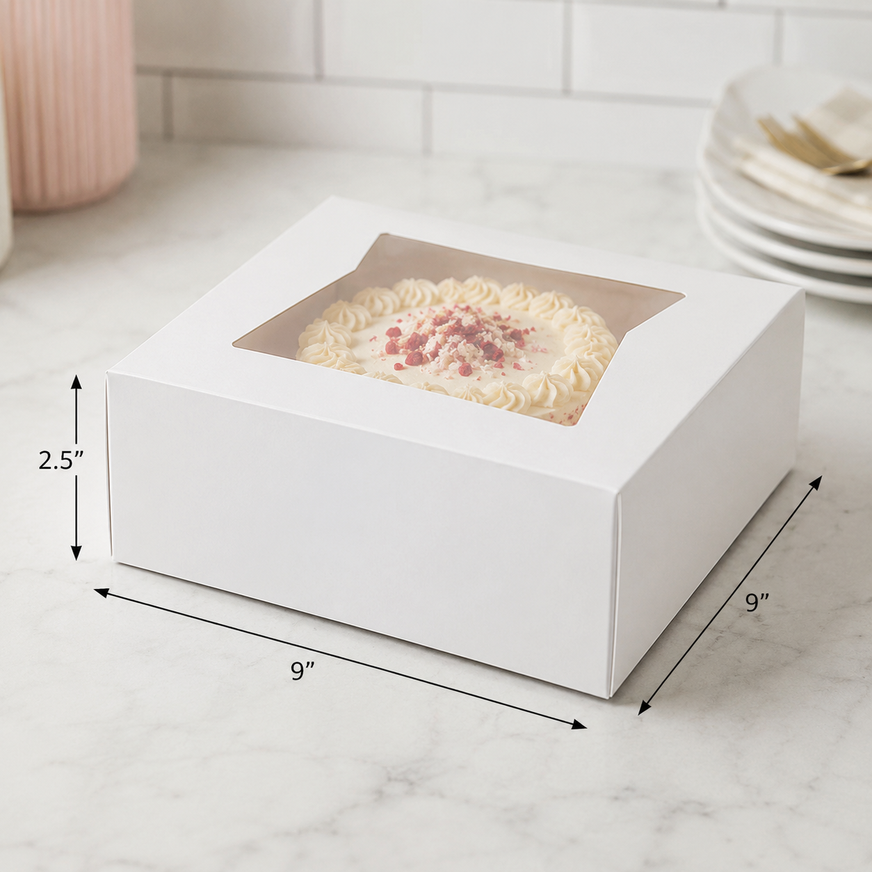 9" x 9" x 2 1/2"  White Window Pie / Bakery Box / Cake Box - 200/Case
