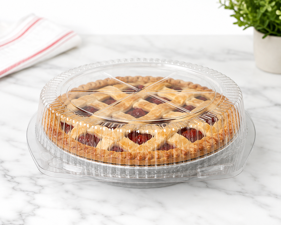 9" Clear Hinged Pie Clamshell Container With Low Dome - 100/Case