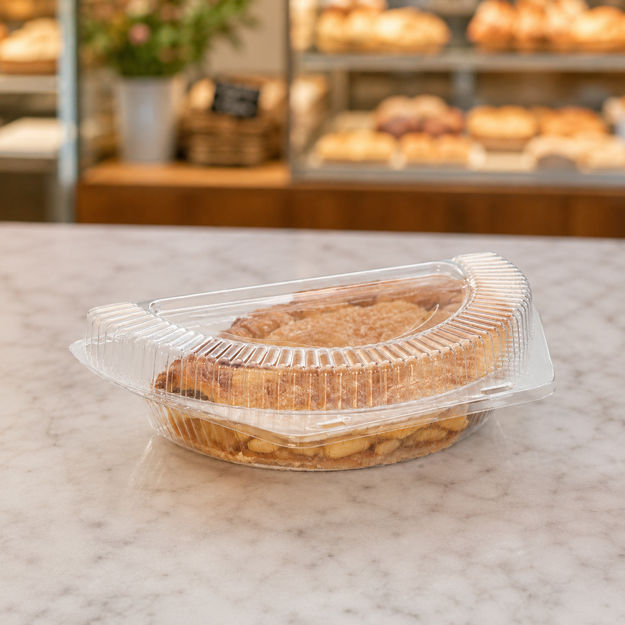 9" Clear Plastic Hinged Half-Pie Container with Low Dome Lid - 250/Case