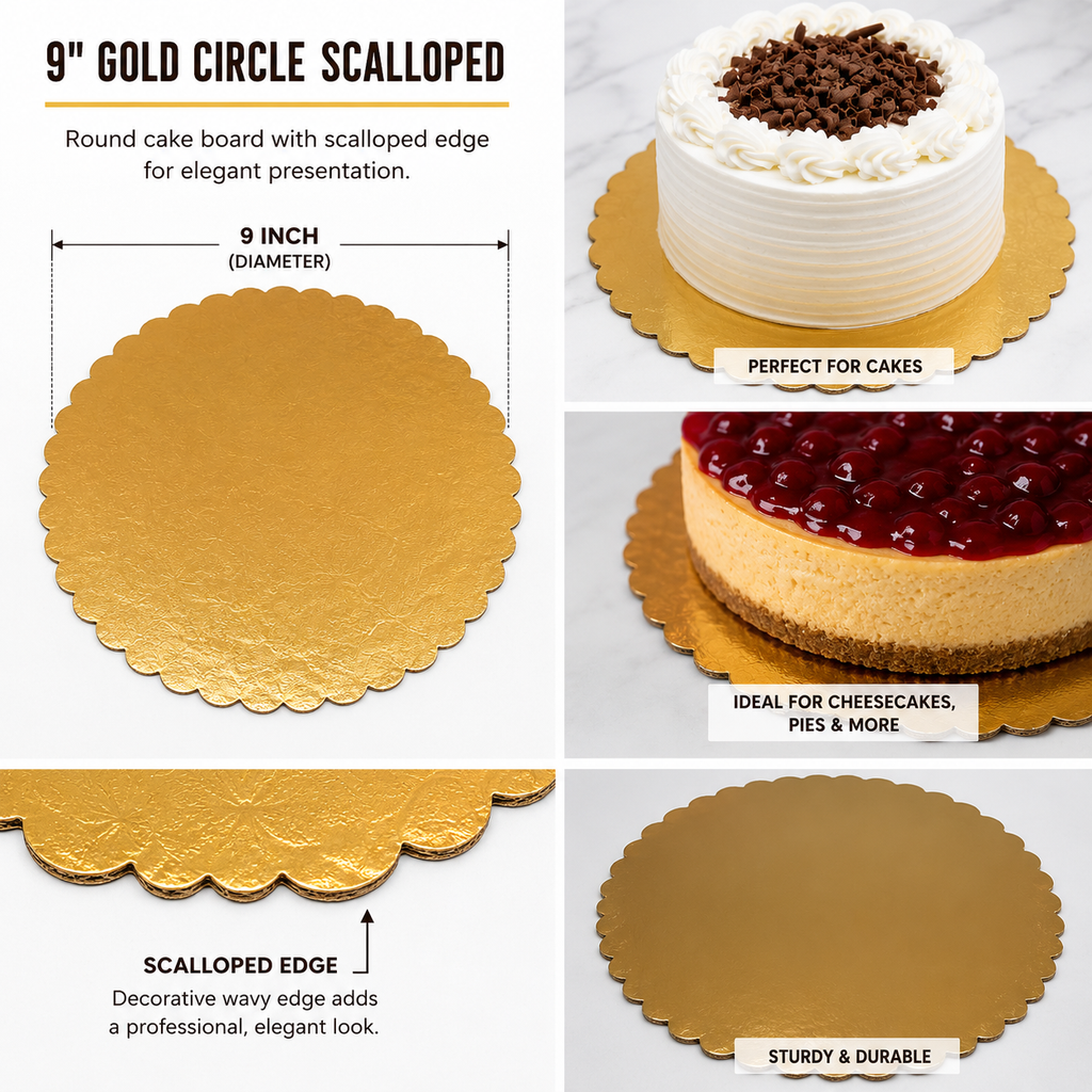 9" Gold Laminated Corrugated Cake Circle - 100/Case