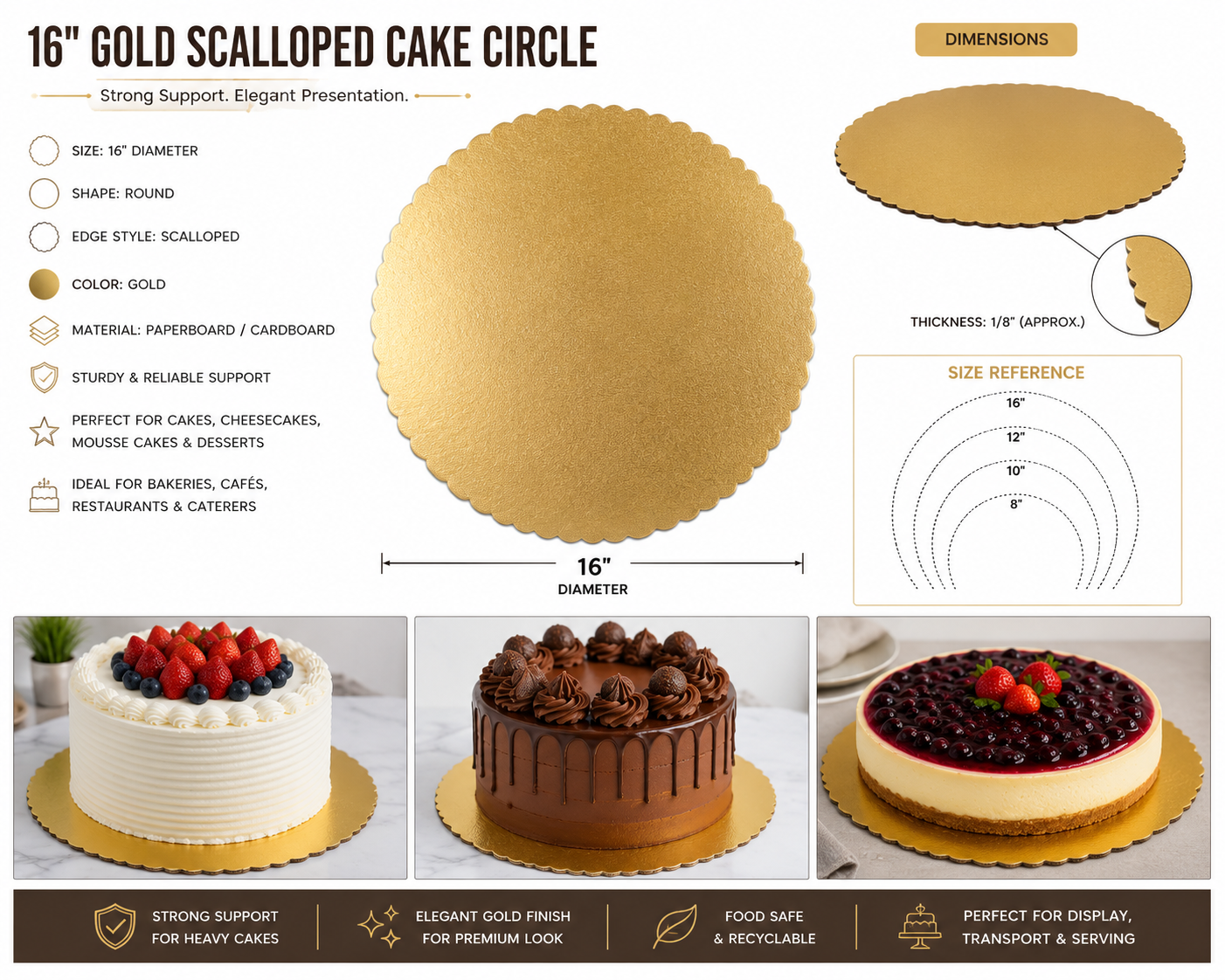 16" Gold Laminated Corrugated Cake Circle - 100/Case