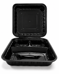 9x9 Hinged Container (3 Compartment) Shine Black - 150/Case product image for NYC and Long Island restaurant supplies