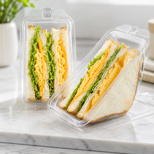17oz Clear PET Tamper Resistant Hinged Sandwich Wedge Container - 200/Case image 1 for NYC and Long Island restaurant supplies