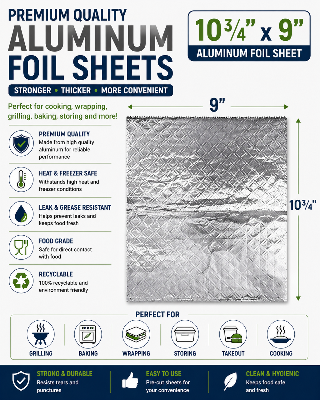 10 3/4 x 9 Aluminum Foil Sheet (Sandwich Wrap) - 12x200/Case
