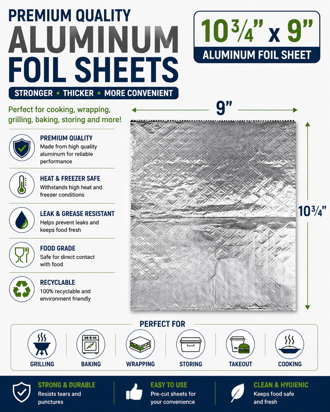 10 3/4 x 9 Aluminum Foil Sheet (Sandwich Wrap) - 12x200/Case