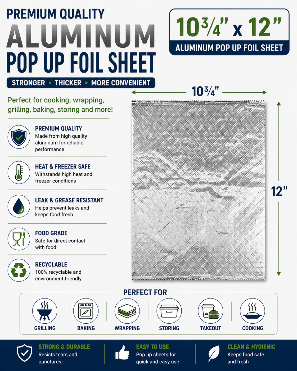 10 3/4 x 12 Aluminum Pop Up Foil Sheet (Sandwich Wrap) - 2400/Sheets