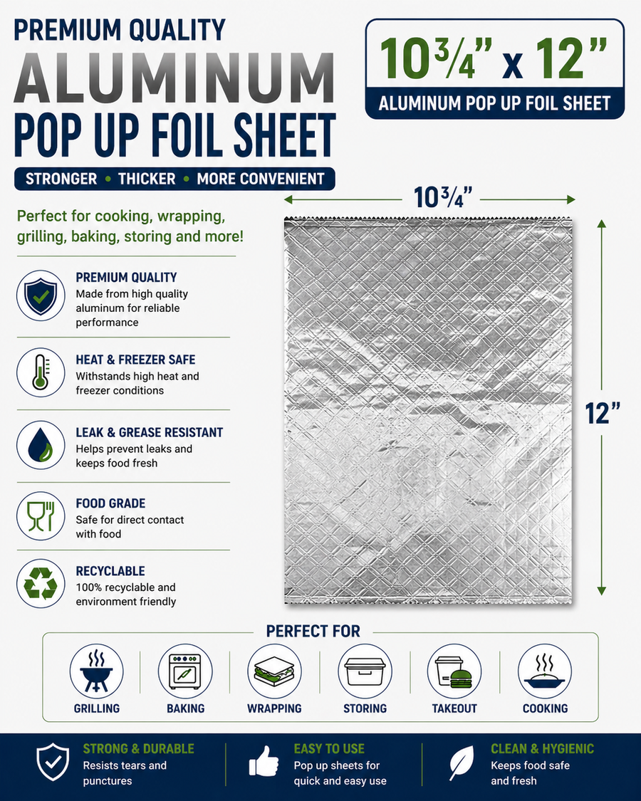 10 3/4 x 12 Aluminum Pop Up Foil Sheet (Sandwich Wrap) - 2400/Sheets
