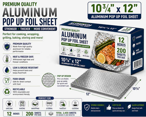 10 3/4 x 12 Aluminum Pop Up Foil Sheet (Sandwich Wrap) - 2400/Sheets