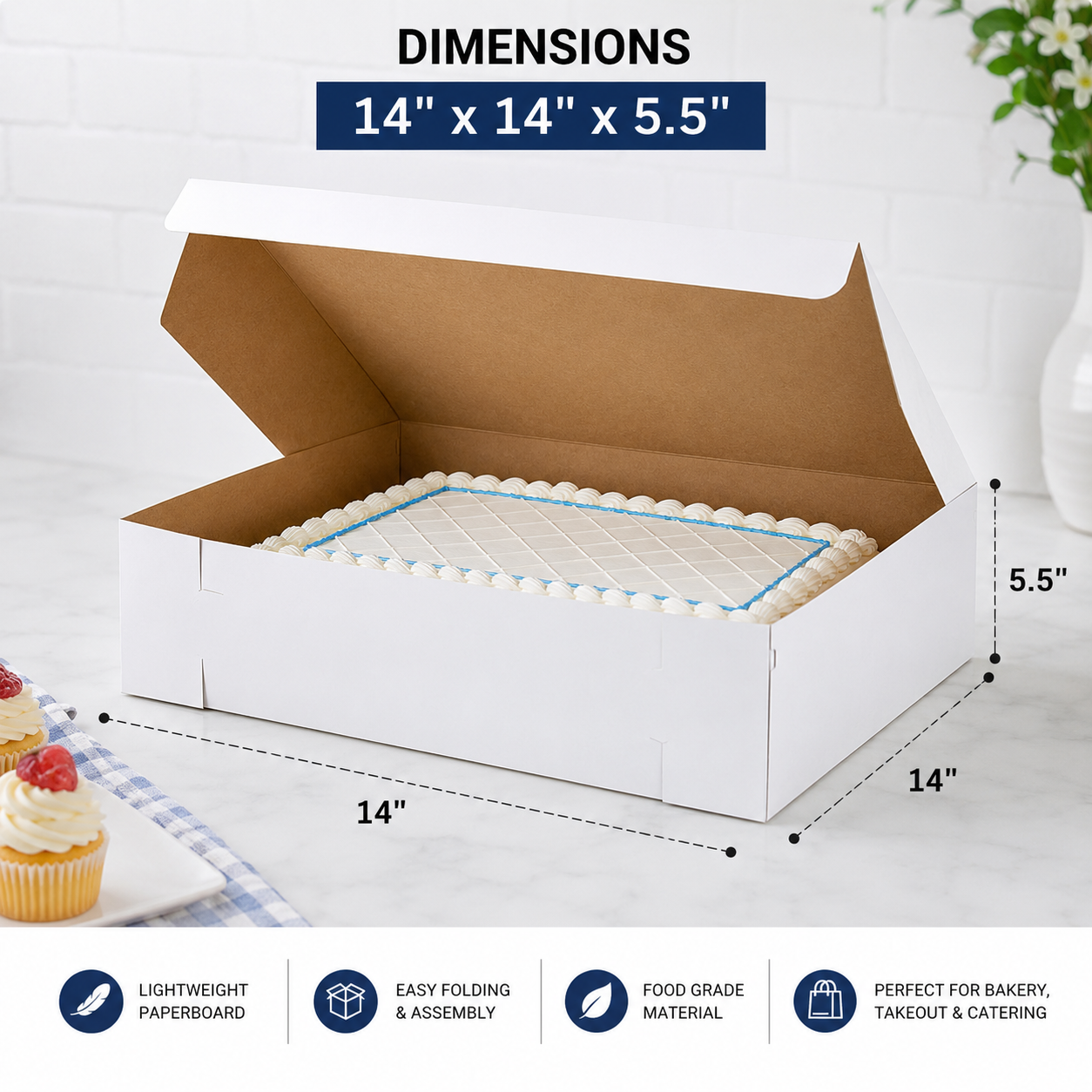 14" x 14" x 5.5" White Cake / Bakery Box - 50/Case