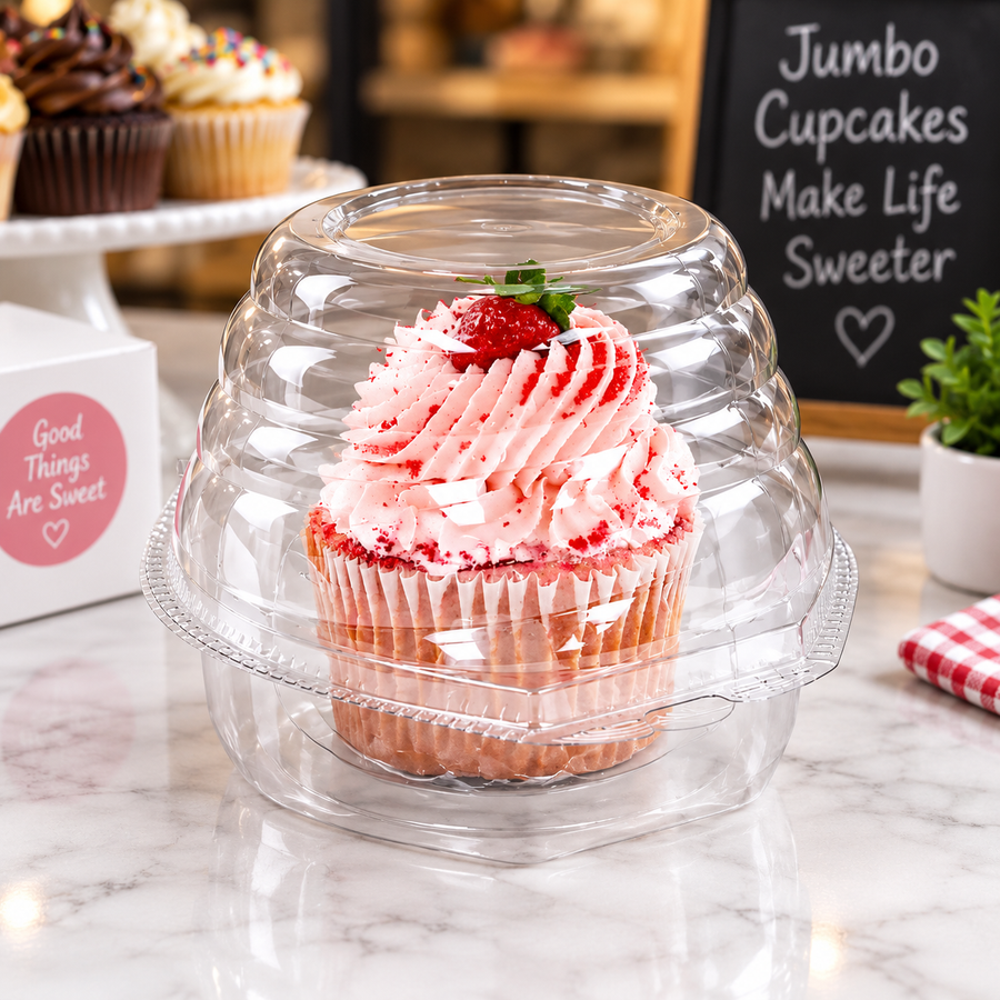 Jumbo Single Cupcake Clamshell Container Swirl Dome | Clear PET - 400/Case