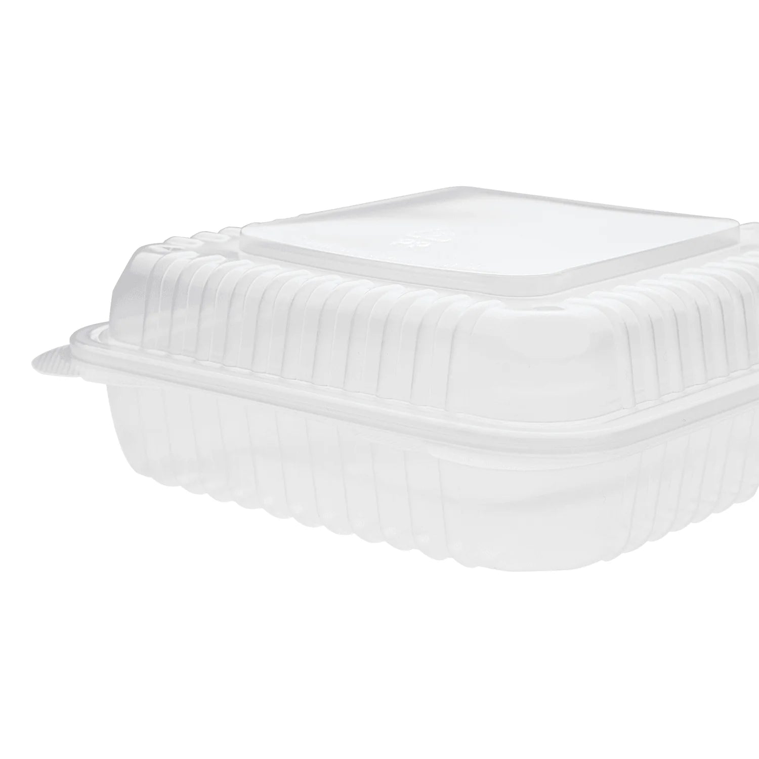 Clear Hinged Lid Plastic Container 9" x 9" x 3" - 200/Case image 1 for NYC and Long Island restaurant supplies